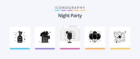 Téléchargez les illustrations : Night Party Glyph 5 Icon Pack Including night party. firework. night. event. celebration. Creative Icons Design - en licence libre de droit