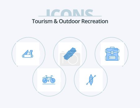 Illustration for Tourism And Outdoor Recreation Blue Icon Pack 5 Icon Design. backbag. set. army. pack. swiss - Royalty Free Image