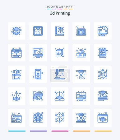 Téléchargez les illustrations : Creative 3d Printing 25 Blue icon pack  Such As preview. display. cube. 3d. laptop - en licence libre de droit