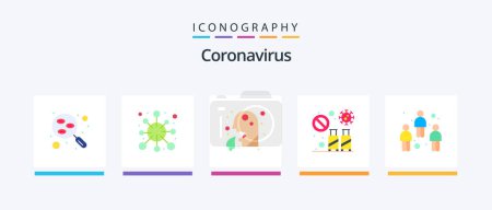 Ilustración de Coronavirus Flat 5 Icon Pack Incluyendo virus. transmisión. virus. Turista. Hombre. Diseño de iconos creativos - Imagen libre de derechos