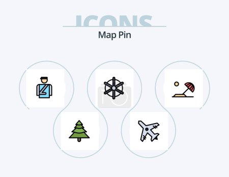 Illustration for Map Pin Line Filled Icon Pack 5 Icon Design. . man. ship wheel. hotel. bowl - Royalty Free Image