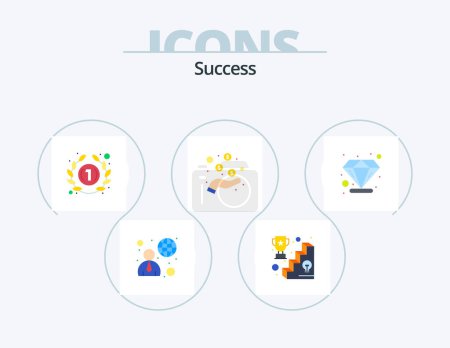Illustration for Sucess Flat Icon Pack 5 Icon Design. diamond. pay cash. top list. money reward. one - Royalty Free Image