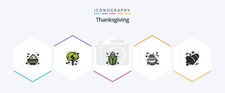 Illustration for Thanksgiving 25 FilledLine icon pack including horn. autumn. cob. hot. coffee - Royalty Free Image