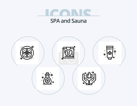 Illustration for Sauna Line Icon Pack 5 Icon Design. . soap. . lotus - Royalty Free Image