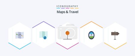 Illustration for Maps and Travel 25 Flat icon pack including . plane. . map - Royalty Free Image
