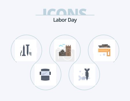 Illustration for Labor Day Flat Icon Pack 5 Icon Design. level. measurement. screws. firewall. wall - Royalty Free Image