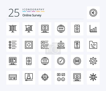 Ilustración de Online Survey 25 Line icon pack including . website . online . - Imagen libre de derechos