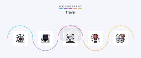 Téléchargez les illustrations : Travel Line Filled Flat 5 Icon Pack Including map. journey. bird. hot. balloon - en licence libre de droit