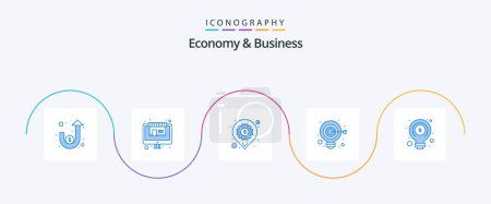 Téléchargez les illustrations : Economy And Business Blue 5 Icon Pack Including money. goal. accessibility. target. bulb - en licence libre de droit