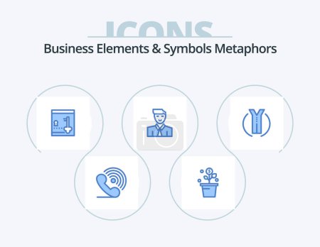 Illustration for Business Elements And Symbols Metaphors Blue Icon Pack 5 Icon Design. teacher. user. pot. man. lock - Royalty Free Image
