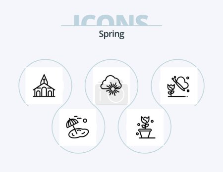 Illustration for Spring Line Icon Pack 5 Icon Design. building. view. spring. eye. spring - Royalty Free Image