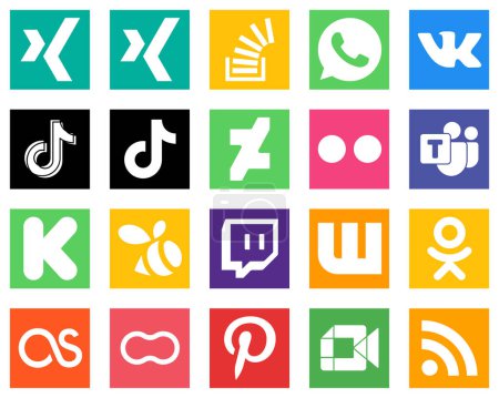 Illustration for 20 Social Media Icons for All Your Needs such as kickstarter; microsoft team; douyin; yahoo and deviantart icons. Elegant and unique - Royalty Free Image
