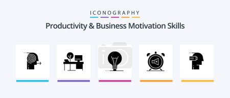 Téléchargez les illustrations : Productivity And Business Motivation Skills Glyph 5 Icon Pack Including off. clock. place. alarm. invention. Creative Icons Design - en licence libre de droit