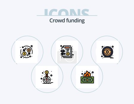Téléchargez les illustrations : Ligne de financement participatif rempli Icône Pack 5 Icône Design. financement participatif. Cible. bitcoin. objectif. financière - en licence libre de droit