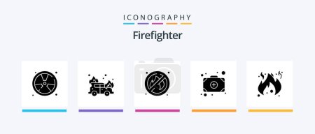 Illustration for Firefighter Glyph 5 Icon Pack Including . fire. fire. danger. add. Creative Icons Design - Royalty Free Image