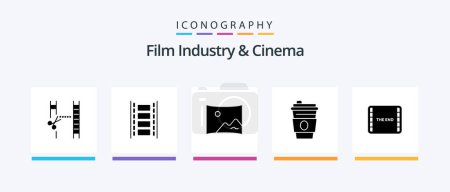Illustration for Cenima Glyph 5 Icon Pack Including movie. end. cinema. drink. beverage. Creative Icons Design - Royalty Free Image
