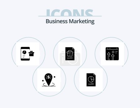 Téléchargez les illustrations : Business Marketing Glyph Icon Pack 5 Icon Design. document. business. file. smartphone. report - en licence libre de droit