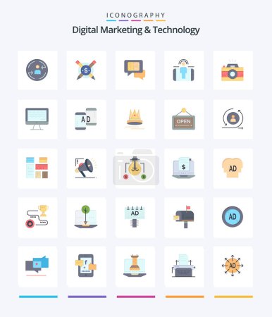 Ilustración de Creative Digital Marketing And Technology 25 Flat icon pack  Such As image. marketing. chat. user engagement. engagement - Imagen libre de derechos