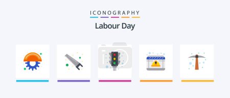 Illustration for Labour Day Flat 5 Icon Pack Including hard work. may. light. labor. calendar. Creative Icons Design - Royalty Free Image