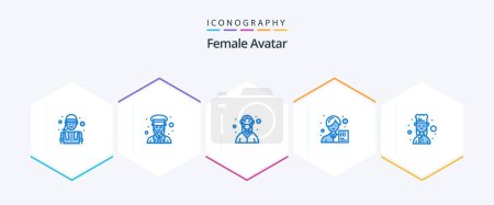 Téléchargez les illustrations : Female Avatar 25 Blue icon pack including avatar. analyst. women. accountant. medical - en licence libre de droit