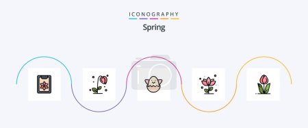 Téléchargez les illustrations : Spring Line Filled Flat 5 Icon Pack Including . rose. easter. nature. floral - en licence libre de droit