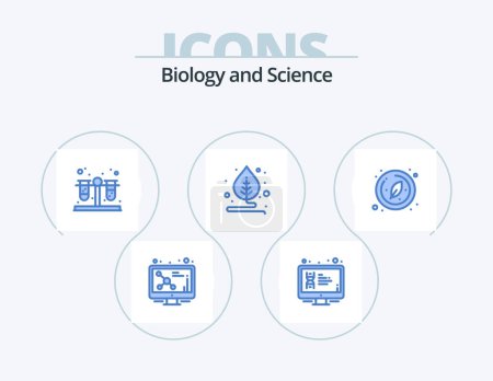 Téléchargez les illustrations : Biology Blue Icon Pack 5 Icon Design. research. biology. screen. plant. leaf - en licence libre de droit