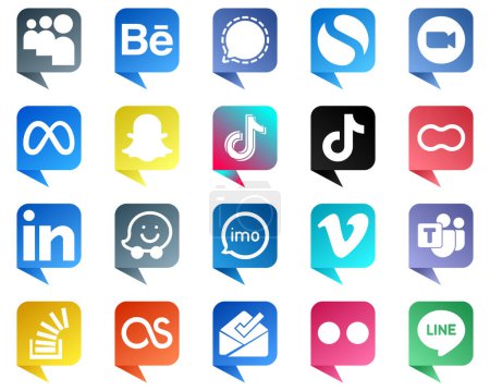 Illustration for Chat bubble style Icons for Popular Social Media 20 pack such as video. meeting. douyin and snapchat icons. High quality and modern - Royalty Free Image
