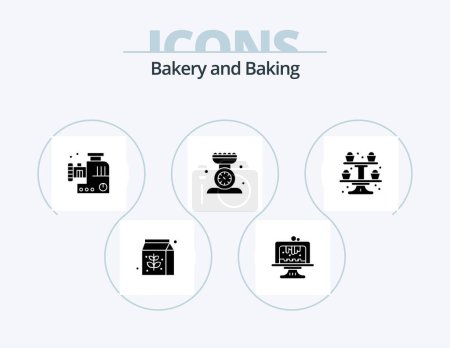 Illustration for Baking Glyph Icon Pack 5 Icon Design. baking. scale. meat chopper. kitchen scale. cooking - Royalty Free Image
