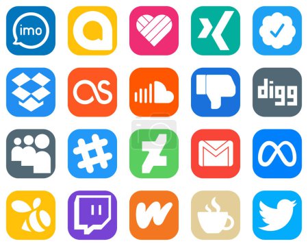 Illustration for 20 Social Media Icons for All Your Needs such as spotify. digg. dropbox. facebook and music icons. Stylish Gradient Icon Set - Royalty Free Image