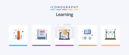 Illustration for Learning Flat 5 Icon Pack Including lab. chemistry. brain. ebook. books. Creative Icons Design - Royalty Free Image