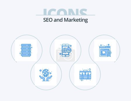Illustration for Seo Blue Icon Pack 5 Icon Design. like. online data. payment. seo. marketing - Royalty Free Image