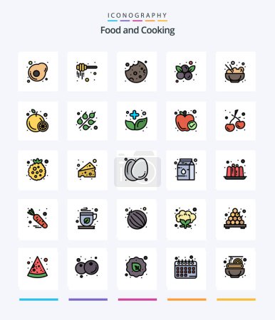 Ilustración de Creative Food 25 Line Paquete de iconos acanalados, como alimentos. comida. Galleta. chinos. arándanos - Imagen libre de derechos
