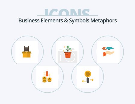 Téléchargez les illustrations : Business Elements And Symbols Metaphors Flat Icon Pack 5 Icon Design. hand. pot. box. success. growing - en licence libre de droit