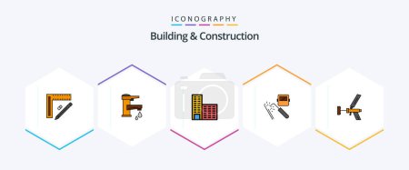 Illustration for Building And Construction 25 FilledLine icon pack including factory. machine. water. welding. building - Royalty Free Image