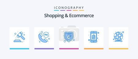 Illustration for Shopping And Ecommerce Blue 5 Icon Pack Including globe. app. secure. store. online. Creative Icons Design - Royalty Free Image