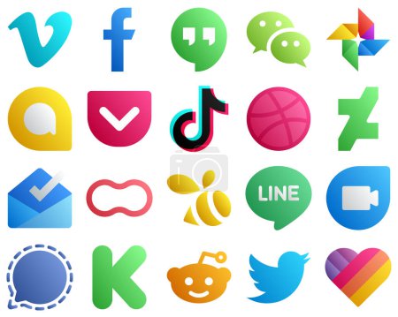 Ilustración de Gradient Icons of Top Social Media 20 pack such as deviantart. google photo. china and douyin icons. Clean and professional - Imagen libre de derechos