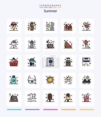 Ilustración de Paquete de iconos de Creative Summer 25 Line FIlled, como verano. a bordo. Verano. tiempo. verano - Imagen libre de derechos