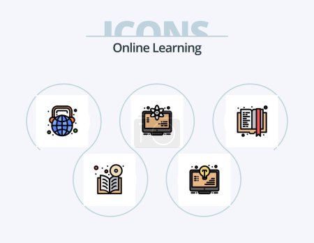Illustration for Online Learning Line Filled Icon Pack 5 Icon Design. business. pdf file. keyboard. pdf document. online - Royalty Free Image