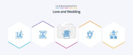 Illustration for Wedding 25 Blue icon pack including carriage. brougham. chocolate. present. bouquet - Royalty Free Image