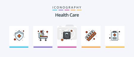 Téléchargez les illustrations : Health Care Line Filled 5 Icon Pack Including doctor. diet. patient bed. hospital bed. Creative Icons Design - en licence libre de droit