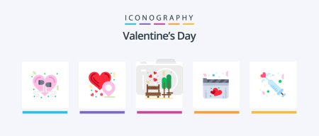 Téléchargez les illustrations : Valentines Day Flat Pack de 5 icônes incluant la drogue. amour. amour. coeur. arbre. Icônes créatives Design - en licence libre de droit