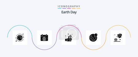 Ilustración de Día de la Tierra Glyph 5 Icon Pack Incluyendo día. Luna. Tierra. mundo. tierra - Imagen libre de derechos