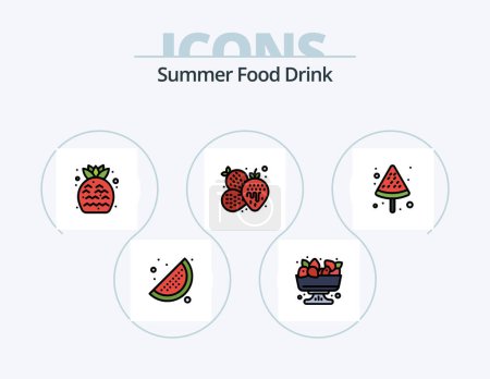 Téléchargez les illustrations : Summer Food Drink Line Filled Icon Pack 5 Icon Design. food. summer. summer. food. juice - en licence libre de droit