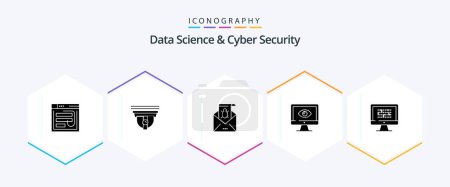 Illustration for Data Science And Cyber Security 25 Glyph icon pack including virus. spam. security. malware. e-mail - Royalty Free Image