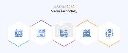 Illustration for Media Technology 25 Blue icon pack including device. login. shape. laptop. attach - Royalty Free Image