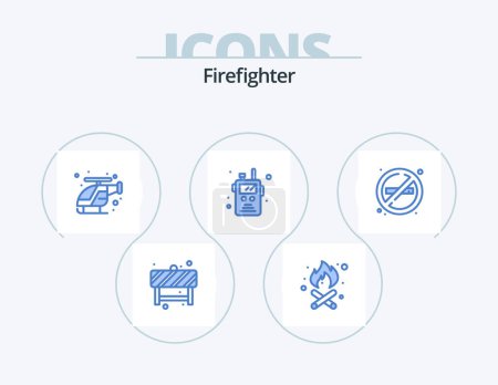 Téléchargez les illustrations : Icône bleue de pompier Pack 5 Icône Design. endroit. feu. Vite ! feu. émetteur-récepteur radio - en licence libre de droit