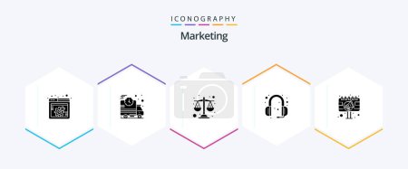 Illustration for Marketing 25 Glyph icon pack including advertising. ad. balance. headphone. headphones - Royalty Free Image