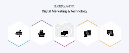 Illustration for Digital Marketing And Technology 25 Glyph icon pack including messages. marketing. viral. mobile advertisig. advertising - Royalty Free Image