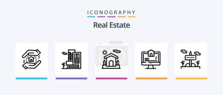 Ilustración de Real Estate Line 5 Icon Pack Including estate. dollar. location. bank. home. Creative Icons Design - Imagen libre de derechos