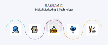 Ilustración de Digital Marketing And Technology Line Filled Flat 5 Icon Pack Including cable. cloud. marketing. network. world - Imagen libre de derechos